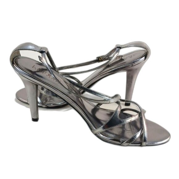 LAUREN Ralph Lauren Abriella Metallic Silver Strappy 4-inch Stiletto Size 10B. - Picture 1 of 13